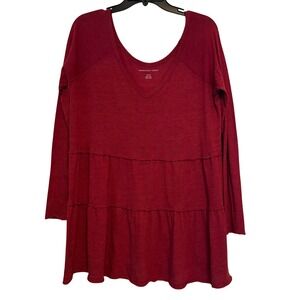 American Eagle Tunic Top Womens Medium Red Long Sleeve Tiered Boho Hippie Casual